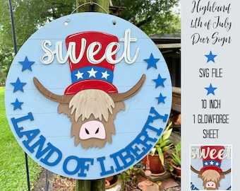 Placa de porta de vaca Highland, arquivo de corte de vacas Highland, placa de porta de vaca fofa Corte SVG, vacas fofas SVG, placa de porta SVG de julho, placa de porta Svg de 4 de julho