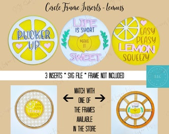 Lemon Round Inserts Cut File, Lemon Cut File, Lemon Insert for Interchangeable Frame, Summer SVG File, Peaches SVG File, Lemon Laser SVG