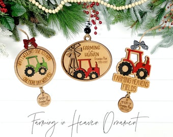 Farming in Heaven Christmas Ornament SVG File, Farming Memorial Ornament Laser Cut File, Memory Ornament SVG Cut File, Grandpa Memory SVG