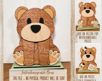 Bear Shelf Sitter SVG File, Bear Interchangeable SVG File, Bear Laser File, Woodland Shelf Sitter Laser Cutter SVG, Bear Glowforge, Bear svg