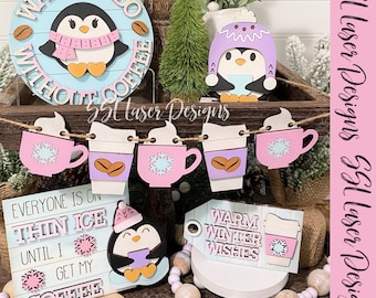 Fichier SVG de plateau à plusieurs niveaux de café pingouin, plateau à plusieurs niveaux de café d’hiver SVG, plateau à plusieurs niveaux de janvier, fichier laser de café pingouin fichier SVG de plateau à plusieurs niveaux