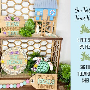 Sea Turtle Tiered Set SVG Cut File, Ocean File Tiered Set, Beach Tiered Set File, Nautical Glowforge Tiered Tray File, Sea Turtle Laser File