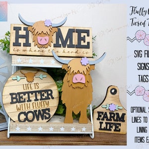 Highland Cows Tiered Tray Cut File, Highland Cows Cut File, Fluffy Cows Tiered Tray SVG Cut, Fluffy Cows SVG, Fluffy Cows Laser Cut File