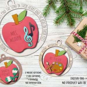 Adornos navideños para profesores de música, archivo SVG, adornos navideños para profesores de arte, archivo SVG, adornos navideños para profesores de español, profesores