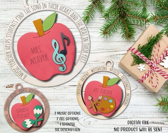 Music Teacher Christmas Ornaments SVG File, Art Teacher Christmas Ornaments SVG File, Spanish Teacher Christmas Ornaments SVG File, Teachers