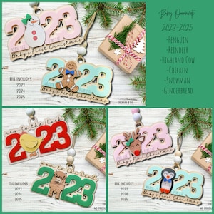 Babys erste Weihnachten Ornament Bundle SVG-Datei, 2023 Baby Ornament SVG Laser geschnittene Datei, Schneemann Baby Ornament SVG, Rentier Baby Ornament