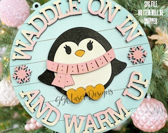 Fichier SVG de panneau de porte Penguin, panneau de porte d’hiver SVG, fichier laser de panneau de porte de janvier, fichier laser Penguin, panneau de porte de décembre, panneau de porte de février
