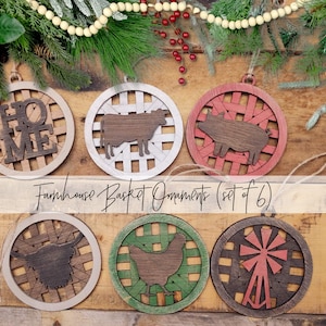 Farmhouse Christmas Ornaments SVG, Tobacco Basket Christmas Ornaments SVG, Cow Ornaments svg, Pig Ornament svg, Chicken Ornament svg