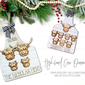 Highland Cow Family Ornament SVG, Farmhouse Ornament SVG, Grandparent Highland Cow Ornament, Christmas Highland Cow Ornaments, Cow Tag SVG