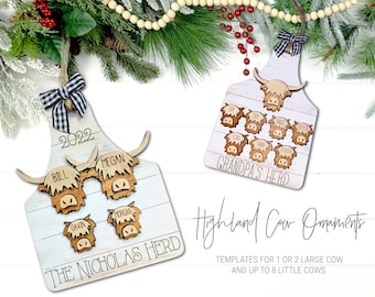 Highland Cow Family Ornament SVG, Farmhouse Ornament SVG, Grandparent Highland Cow Ornament, Christmas Highland Cow Ornaments, Cow Tag SVG