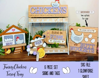 Funny Chicken Tiered Tray Cut File, Chicken SVG Cut File, Farmhouse Tiered Tray, Farmhouse SVG Cut File, Farmhouse Laser Cut File