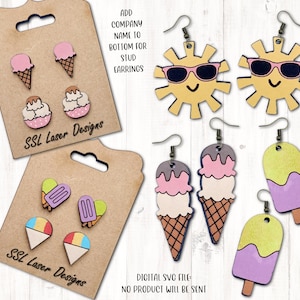 Eis Ohrringe SVG geschnitten Datei, Eis am Stiel Ohrringe Laser Datei, Strand Schmuck Ohrringe SVG, Sonne Ohrringe svg, Schnee Kegel Ohrringe SVG
