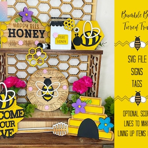 Summer Bumble Bee Tiered Tray SVG File, Bee Cut File, Bee Laser Cut File, Bee SVG File, Summer SVG File, Summer Cut File, Spring Tray