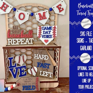 Patriotic Baseball Tiered Tray File, Baseball SVG Laser Cut File, Baseball Glowforge File, Baseball Tiered Tray SVG, Summer Tiered Tray SVG