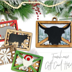 Ferme-maison de Noël CARTE-CADEAU Ornements Svg, Panier de tabac Carte-cadeau Ornement svg, Ornements de carte-cadeau pour Noël svg, Cadeau de Noël