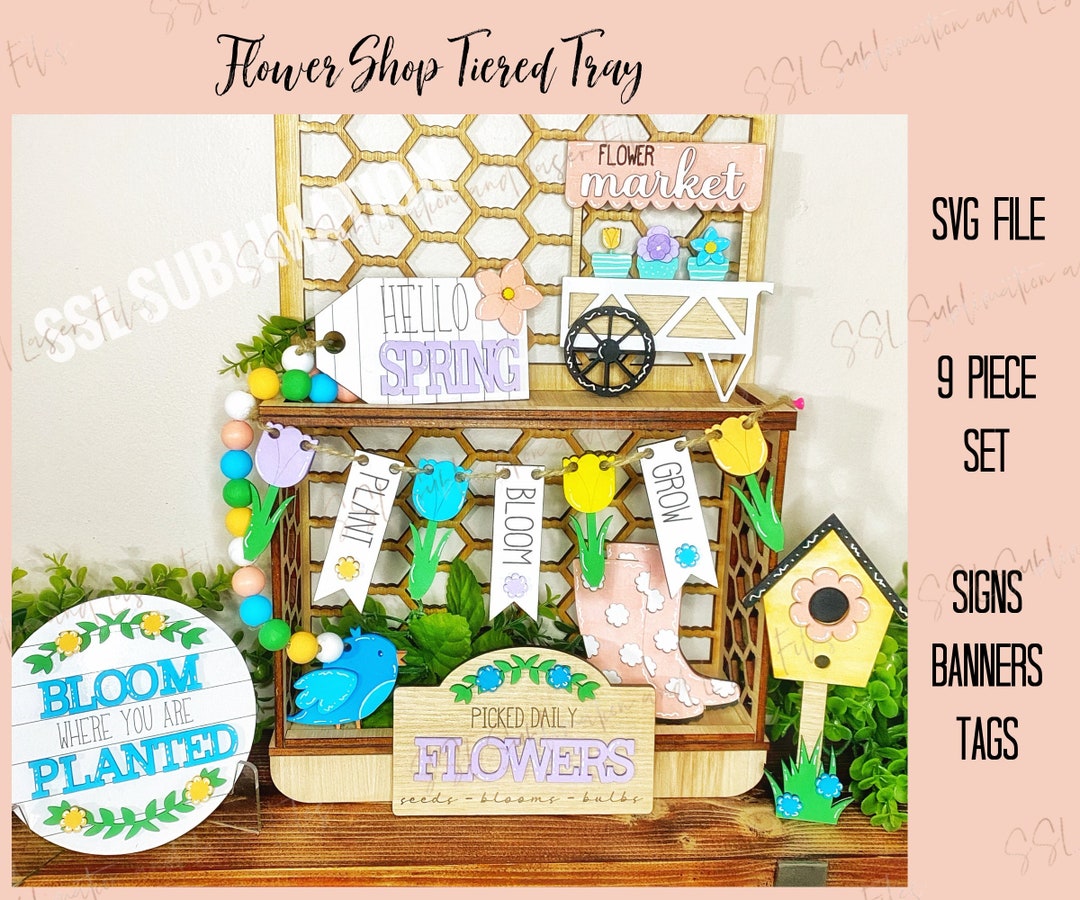 Flower Tiered Tray SVG Cut File, Spring Tiered Tray SVG Cut File ...