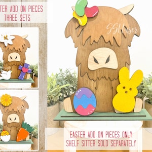 Easter Highland Cow Add On SVG File, Highland Cow Interchangeable SVG File, Baby Highland Cow Laser File, Farm SVG Shelf Sitter