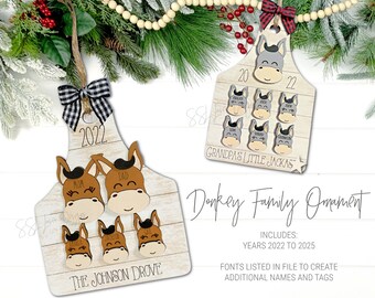 Donkey Family Ornament SVG, Donkey Ornament SVG, Donkey Christmas Ornament, Farmhouse Ornament, Christmas Ornament Svg, Donkey SVg