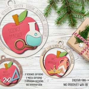 理科教師のクリスマスオーナメント SVG ファイル、数学教師のクリスマスオーナメント SVG ファイル、歴史教師のクリスマスオーナメント SVG ファイル