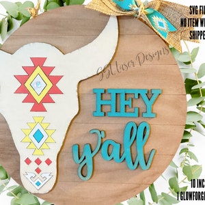 Longhorn Door Sign SVG Cut File, Longhorn Aztec Laser File, Longhorn Door Hanger SVG, Texas Door Sign, Longhorn Laser File, Cow Door Sign