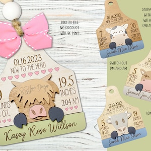 Vache bébé premier Noël ornement fichier SVG, bébé vache ornement SVG fichier découpé au Laser, Highland vache bébé ornement Svg, Longhorn vache bébé SVG