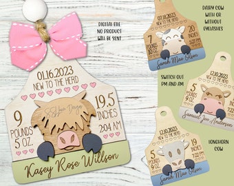 Cow Baby's First Christmas Ornament SVG File,  Baby Cow Ornament SVG Laser Cut File, Highland Cow Baby Ornament Svg, Longhorn Cow Baby SVG