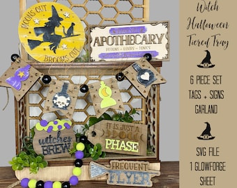 Witch Halloween Tiered Tray SVG, October Tiered Tray SVG, Witch Tiered Tray SVG Laser File, Halloween Laser File, Just a Phase Laser File