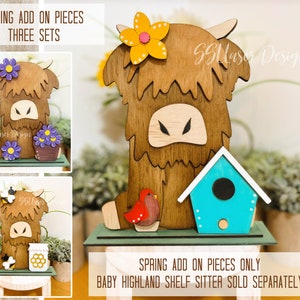 Spring Highland Cow Add On SVG File, Highland Cow Interchangeable SVG File, Baby Highland Cow Laser File, Farm Shelf Sitter Laser Cutter SVG