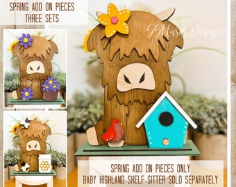 Spring Highland Cow Add On SVG File, Highland Cow Interchangeable SVG File, Baby Highland Cow Laser File, Farm Shelf Sitter Laser Cutter SVG