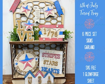 Fourth of July Tiered Tray Cut File, 4th of July Cut File, July 4th Tiered Tray SVG Cut, Patriotic SVG Cut File, Patriotic Tiered Tray