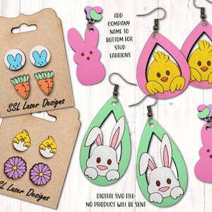 Pendientes de Pascua Archivo de corte SVG, Pendientes de archivo SVG de conejito de Pascua, Archivo SVG de joyería de Pascua, Pendientes de botón de Pascua Glowforge, Pendientes de pollito