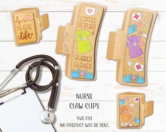 Clips de garra de enfermera Archivo SVG, Clips de pelo de enfermera SVG, Clips de garra CNA, Archivo láser de clips de garra de exfoliación, Archivo láser de clips de garra de enfermera, Enfermera Glowforge