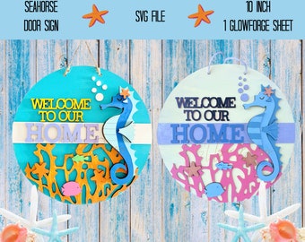 Seahorse SVG Door Sign, Ocean SVG Door Sign, Beach House Laser Cut Door Sign, Seahorse Laser Cut Door Sign, Beach House Glowforge Design
