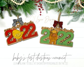 Baby's First Christmas Ornament SVG File, 2022 Baby Ornament SVG Laser Cut File, Highland Cow Baby Ornament Svg, Chick Baby Ornament SVG