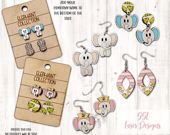 Éléphant boucles d’oreilles SVG coupe fichier, boucles d’oreilles fichier SVG éléphant, éléphant bijoux fichier SVG, éléphant boucles d’oreilles Glowforge, éléphant Laser