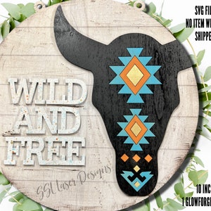 Longhorn Door Sign SVG Cut File, Longhorn Aztec Laser File, Longhorn Door Hanger SVG, Texas Door Sign, Longhorn Laser File, Cow Door Sign