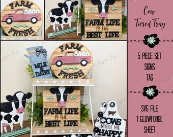 Cow Tiered Tray Cut File, Cow Cut File, Cow SVG Tiered Tray File, Farm Tiered Tray SVG File, Farm Cut File, Farm Laser Cut File, Cow Laser