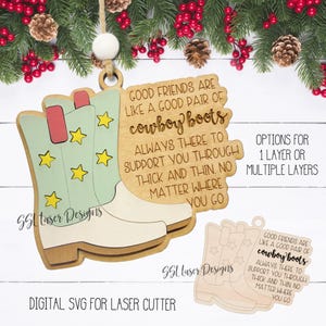 Cowboy Boots Ornament SVG-Zeichen, Cowgirl Ornament Ornament SVG-Zeichen, Country Girl Weihnachtsverzierung, Country Boy Ornament Stricken SVG-Datei