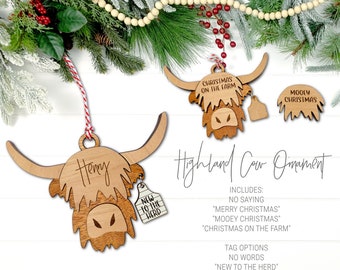 New to the Herd Highland Cow Ornament SVG, Farmhouse Ornament SVG, Christmas Highland Cow Ornament, Christmas Highland Cow Ornaments