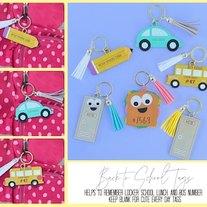 School Herinnering Sleutelhangers SVG, Bus Rider Tag SVG, Auto Rider Tag Svg, Locker Nummer Sleutelhanger SVG, Lunch Nummer Sleutelhanger Svg, Herinneringen