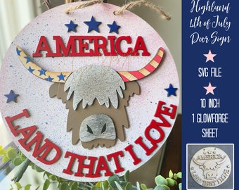 Placa de porta de vaca Highland, arquivo de corte de vacas Highland, placa de porta de vaca fofa Corte SVG, vacas fofas SVG, placa de porta SVG de julho, placa de porta Svg de 4 de julho