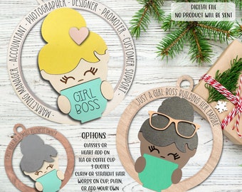 Small Business Owner Christmas Ornaments SVG File, Girl Boss Ornaments SVG Laser File, Small Business Owner Laser File Ornament, Boss Babe