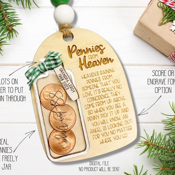 Pennies from Heaven Ornament SVG File, Pennies from Heaven Memory Ornament Laser File, Memory Pennies Jar SVG File, Memorial Ornament SVG