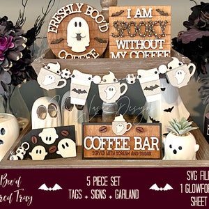Ghost Coffee Halloween Bandeja escalonada SVG, Bandeja escalonada de octubre SVG, Bandeja fantasma SVG Laser File, Halloween Laser File, Ghost Tiered Tray Svg File