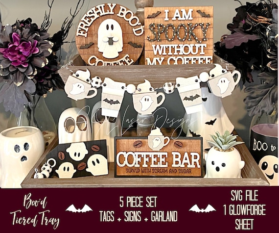 Ghost Coffee Halloween Tiered Tray SVG, October Tiered Tray SVG, Ghost Tray SVG Laser File, Halloween Laser File, Ghost Tiered Tray Svg File