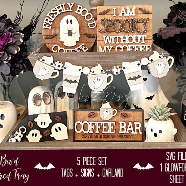 Ghost Coffee Halloween Tiered Tray SVG, October Tiered Tray SVG, Ghost Tray SVG Laser File, Halloween Laser File, Ghost Tiered Tray Svg File