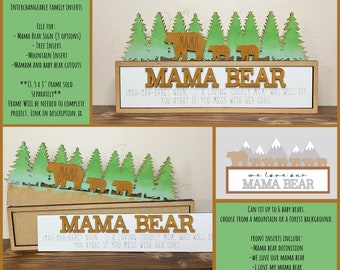 Fichier SVG Mama Bear, Fichier découpé au laser Mama Bear, Fichier SVG pour la fête des mères, Fichier découpé au laser pour la fête des Mères, Glowforge pour la fête des Mères, Cadeau pour maman Svg