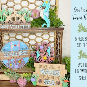 Seahorse Tiered Set SVG Cut File, Ocean File Tiered Set, Beach Tiered Set File, Nautical Glowforge Tiered Tray File, Seahorse Laser File