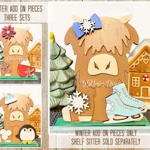 Winter Highland Cow Add On SVG File, December Highland Cow Interchangeable SVG File, Snowflake Baby Highland Cow Laser File, SVG Shelf
