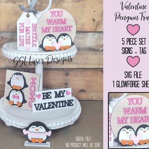 Penguin Valentine Tiered Tray SVG File, Valentine's Tiered Tray Laser File, Valentine's Glowforge File, February Tiered Tray SVG File